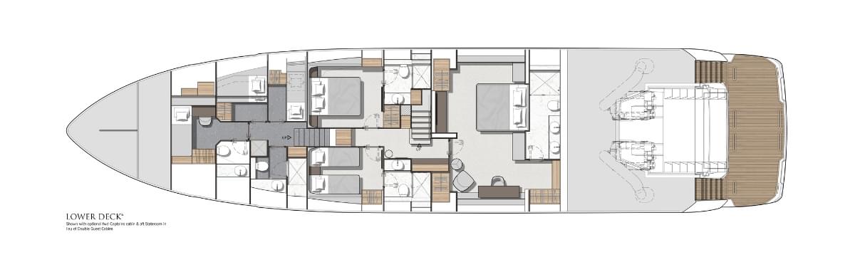 Sunseeker 94 Yacht, plattegrond lower deck cabines