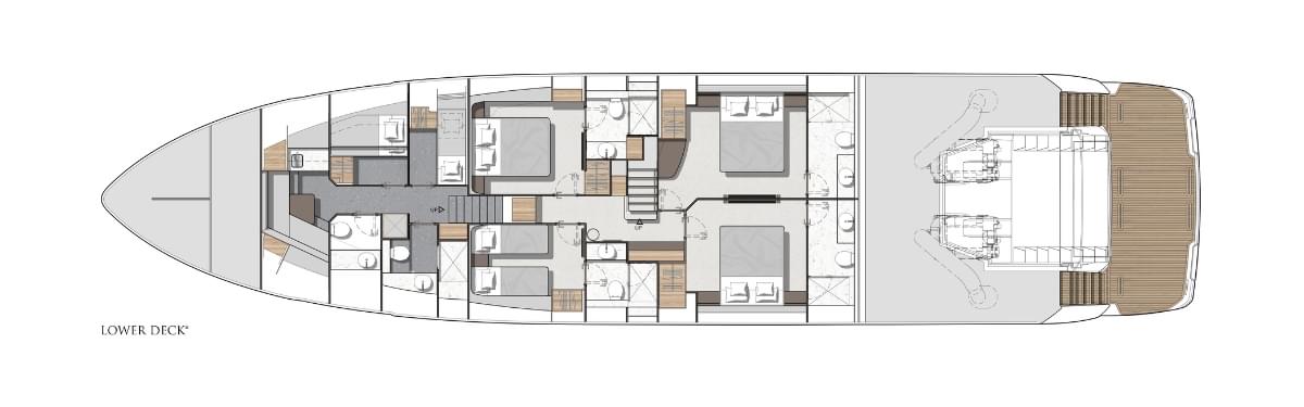 Sunseeker 94 Yacht, plattegrond lower deck indeling