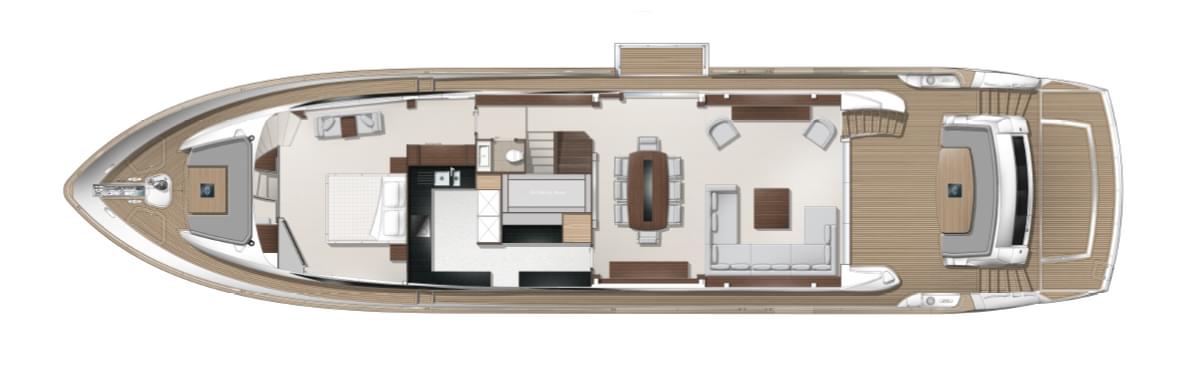 Sunseeker 95 Yacht, plattegrond salon met keuken