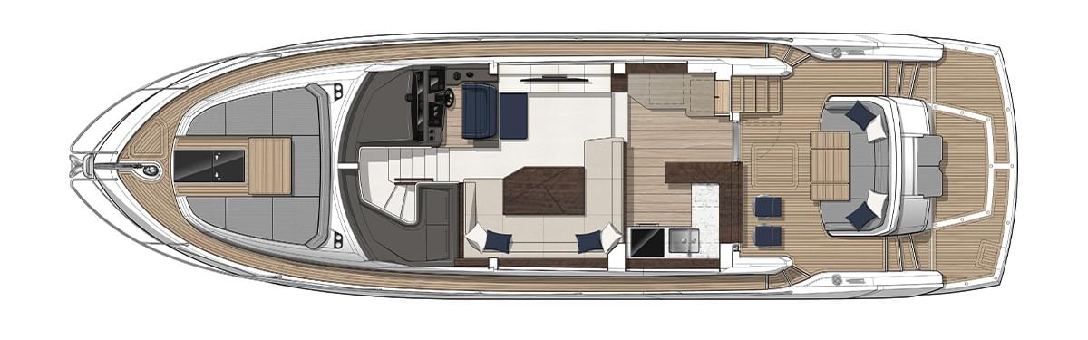 Sunseeker Manhattan 55, plattegrond boot van bovenaf