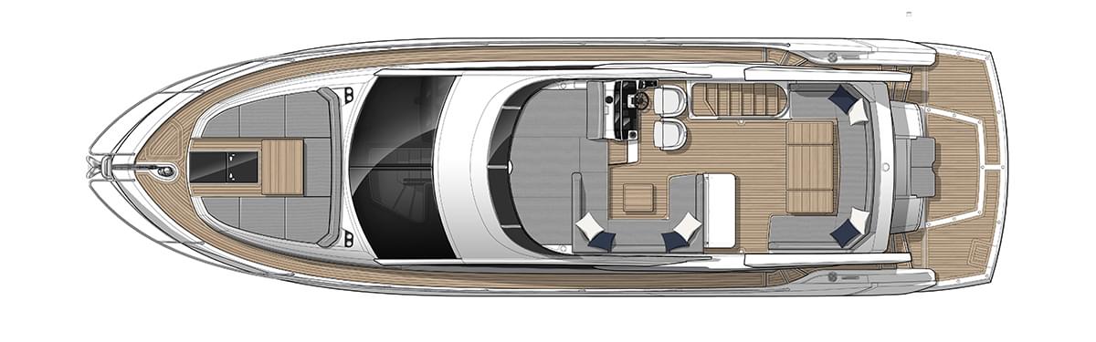 Sunseeker Manhattan 55, plattegrond dek van boot