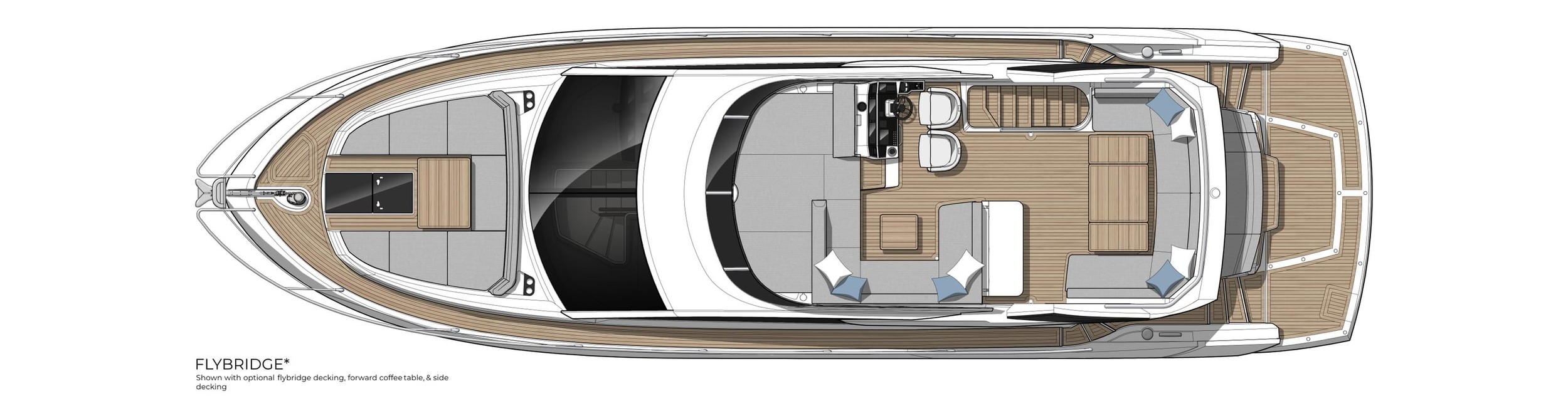 Sunseeker Manhattan 56, plattegrond flybridge met loungezitjes