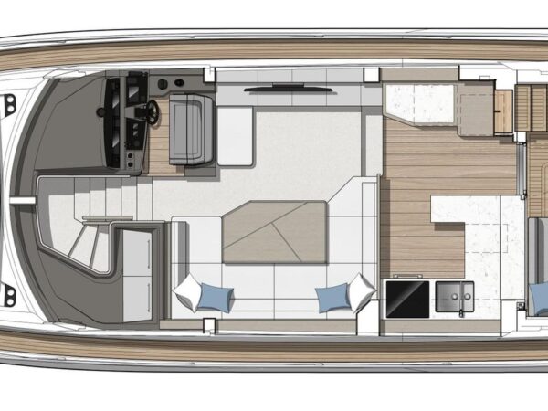 Sunseeker Manhattan 56, plattegrond hoofddek van boot