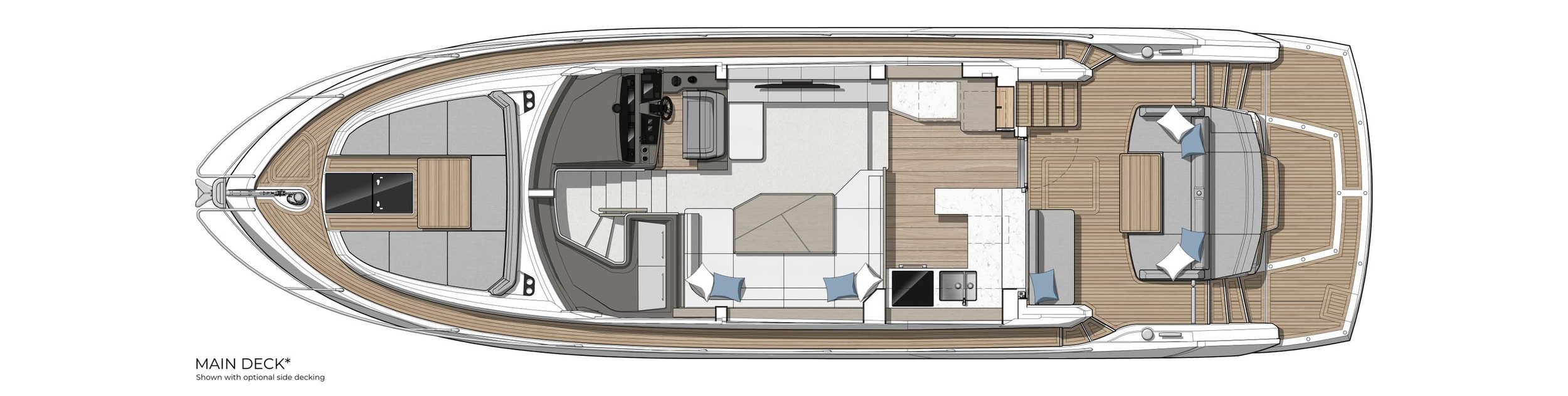 Sunseeker Manhattan 56, plattegrond hoofddek van boot