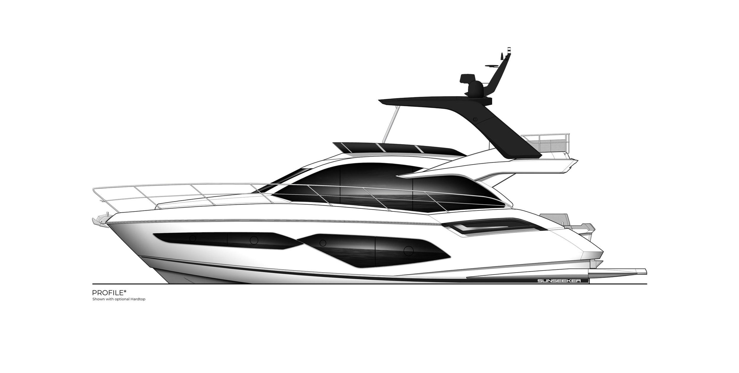 Sunseeker Manhattan 56, technische tekening jacht zijaanzicht