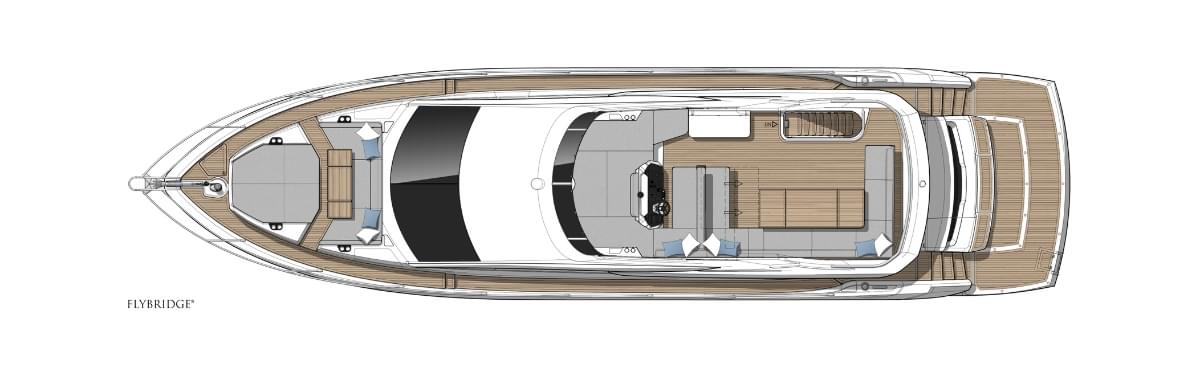 Sunseeker Manhattan 68, plattegrond flybridge dek van boven