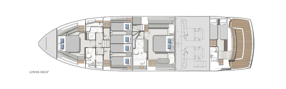 Sunseeker Manhattan 68, plattegrond lower deck indeling