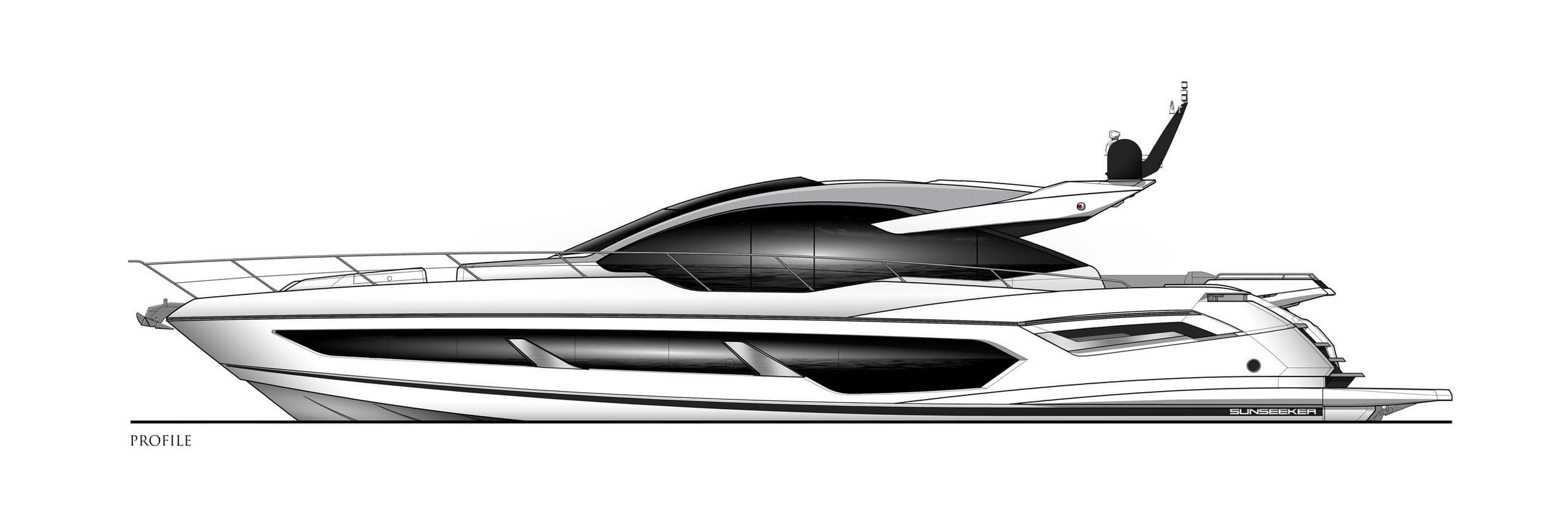 Sunseeker Predator 75, technische profieltekening van jacht