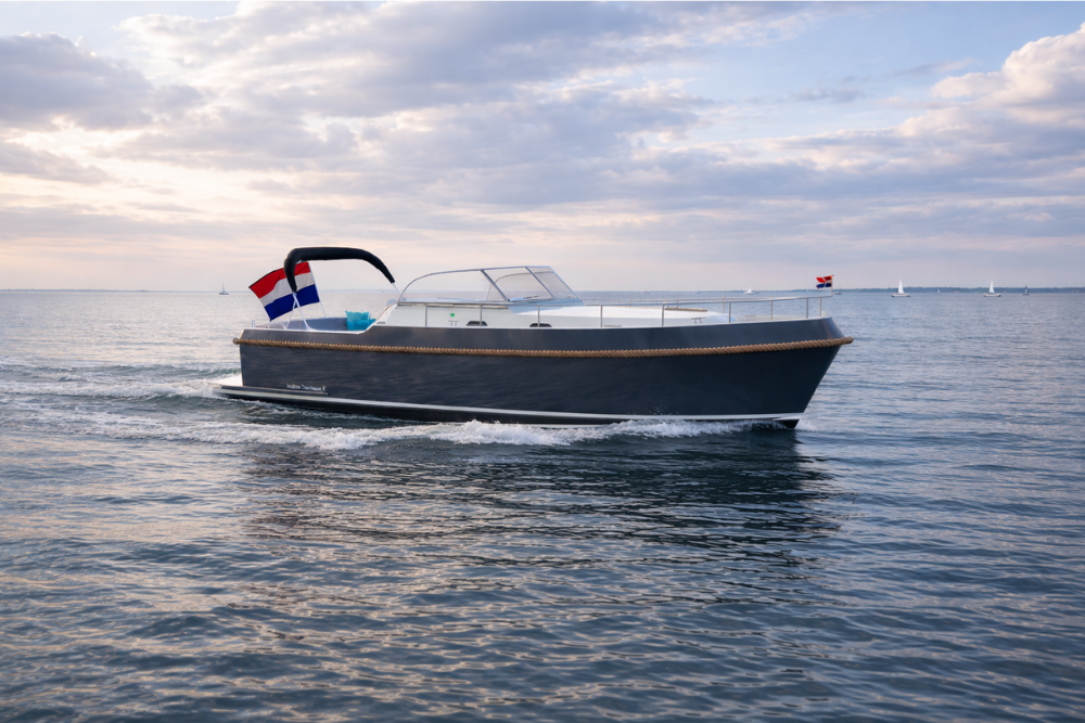 Vedette Cabin Dutchman 35 ft, motorboot varend op zee