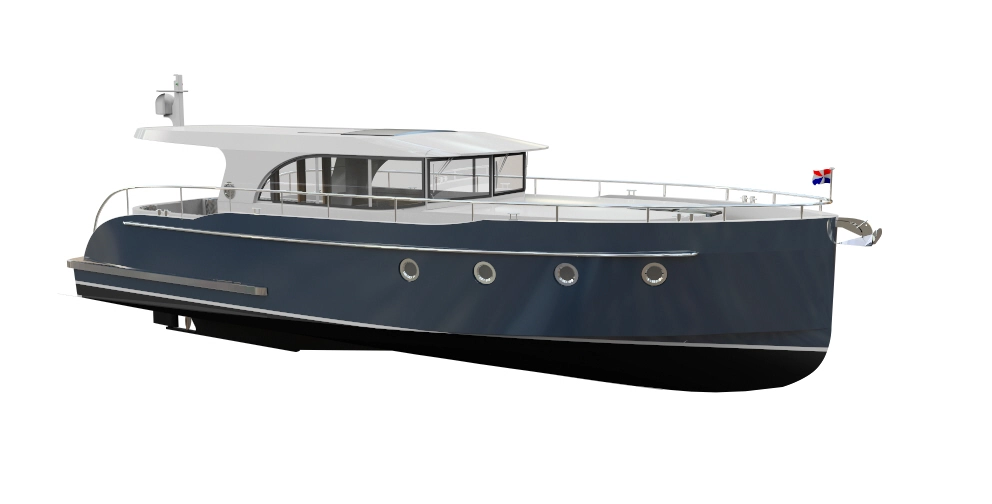 Vedette Navigator 48, boot render blauwe romp