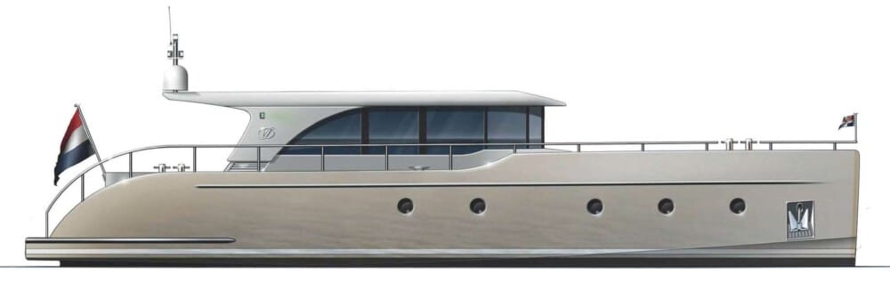 Vedette Navigator 48, zijaanzicht technische tekening jacht
