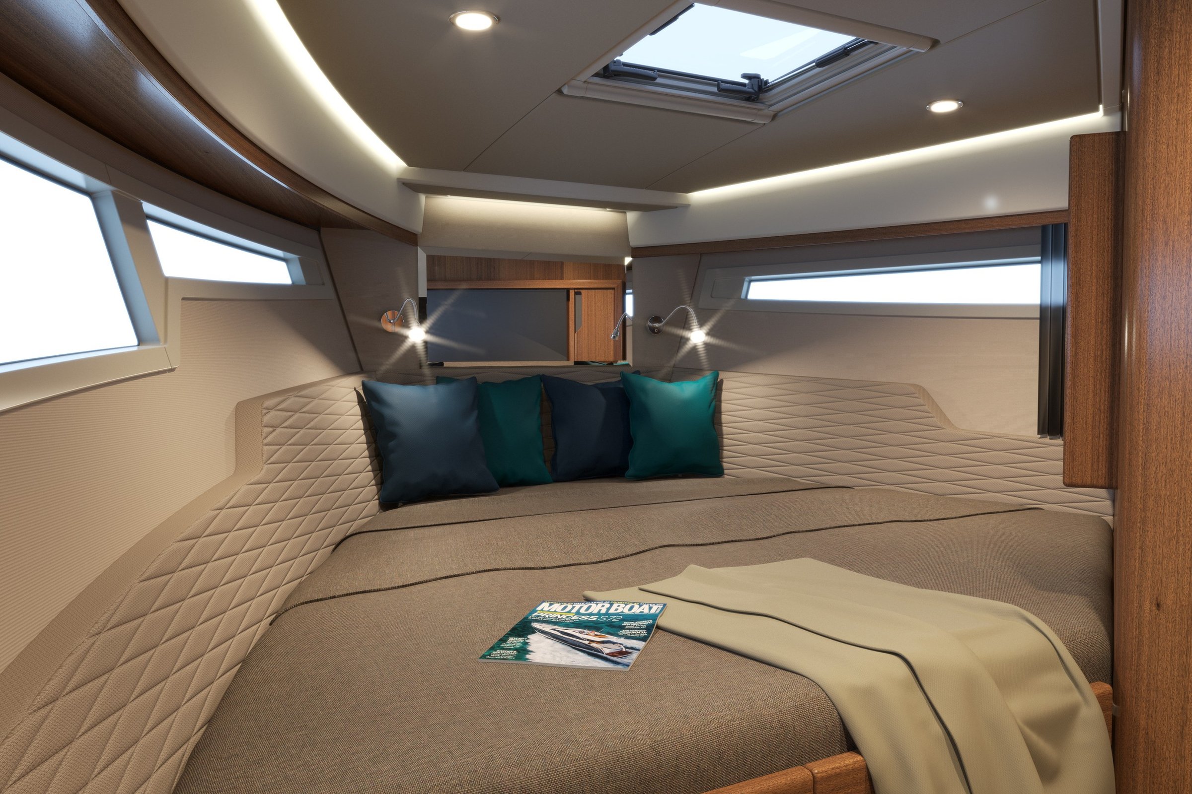 Aquador 300 HT, slaapkajuit met bed en kussens