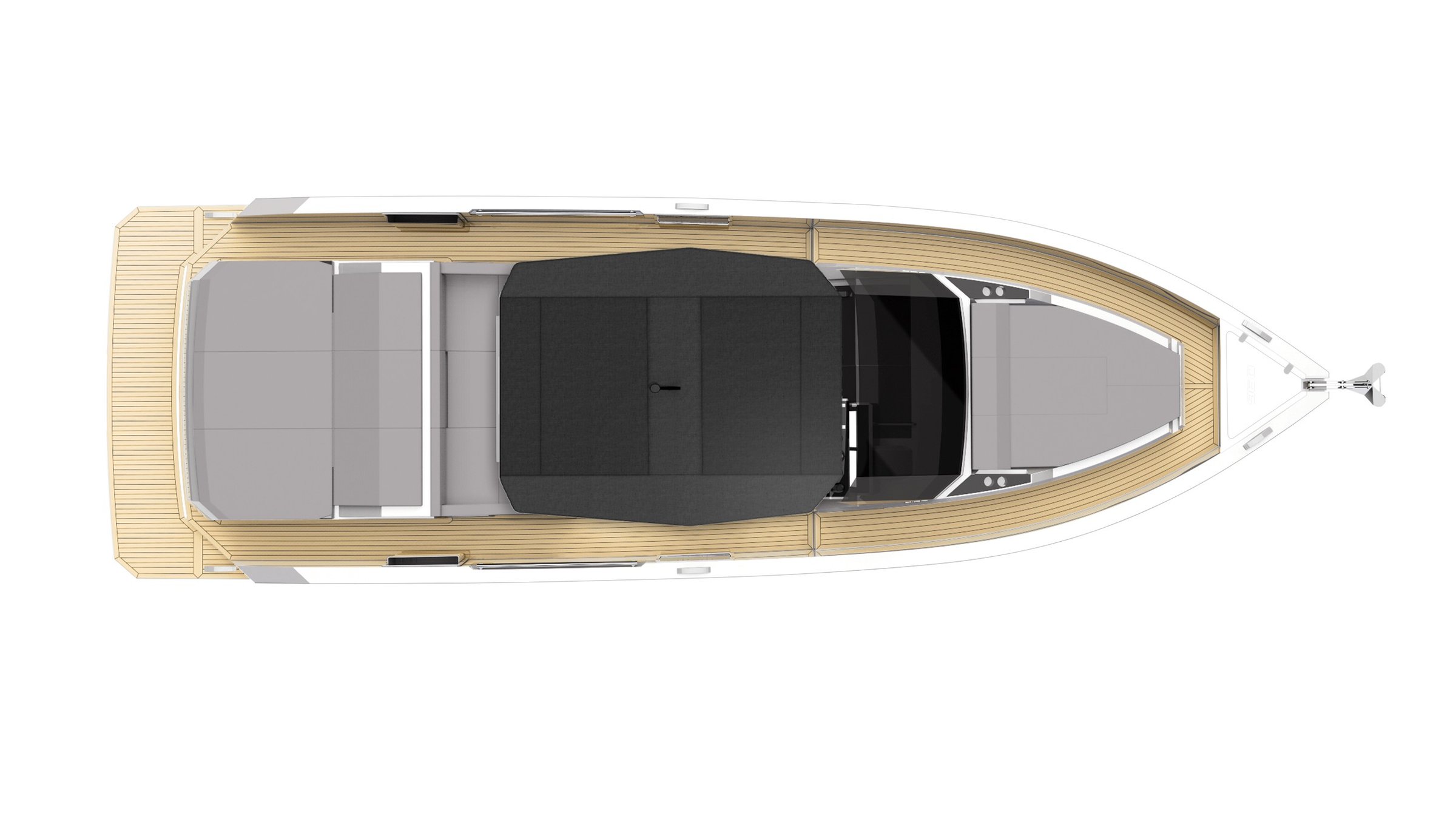 De Antonio D36 Open, bovenaanzicht boot met dekplan