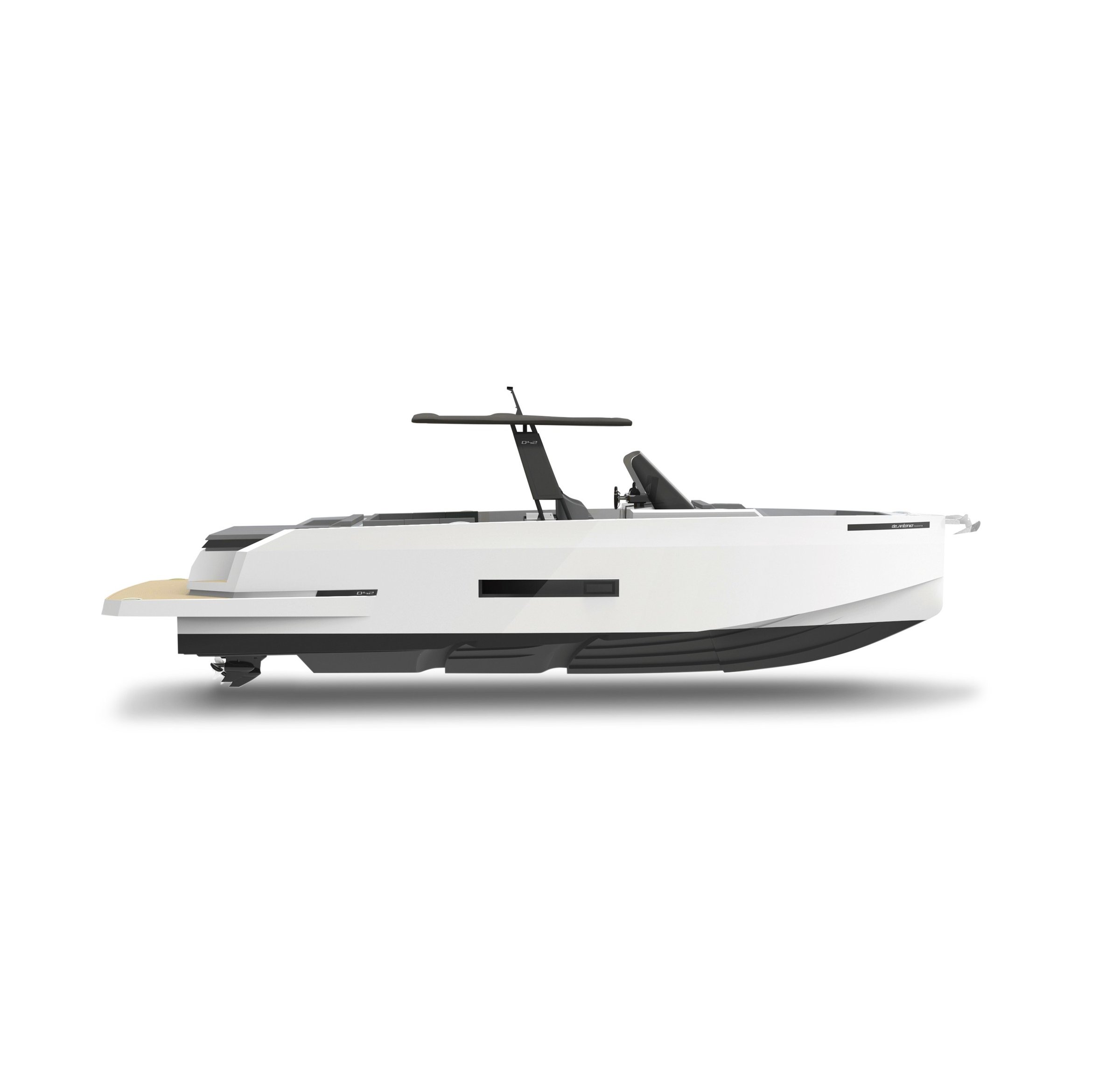 De Antonio D42, witte boot zijaanzicht studio