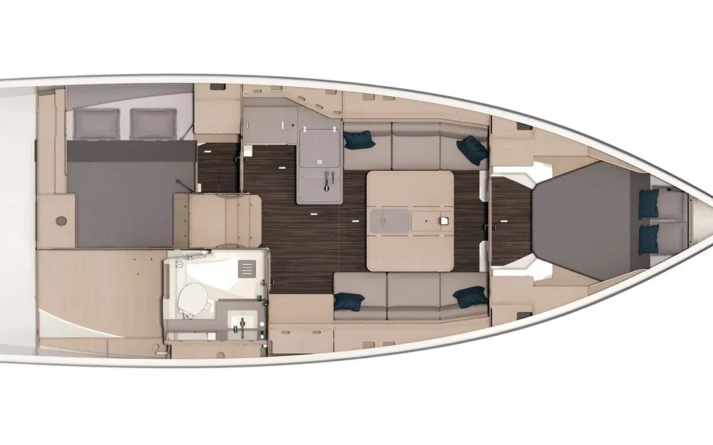 Dufour 37, plattegrond indeling van boot