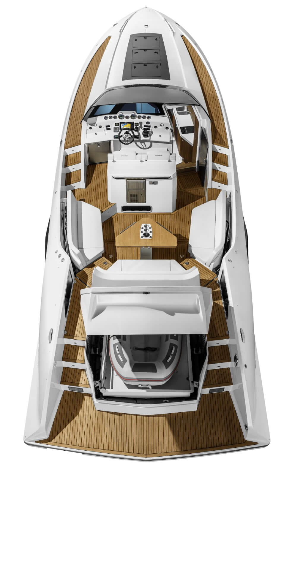 Frauscher 1414 Demon, bovenaanzicht boot met cockpit