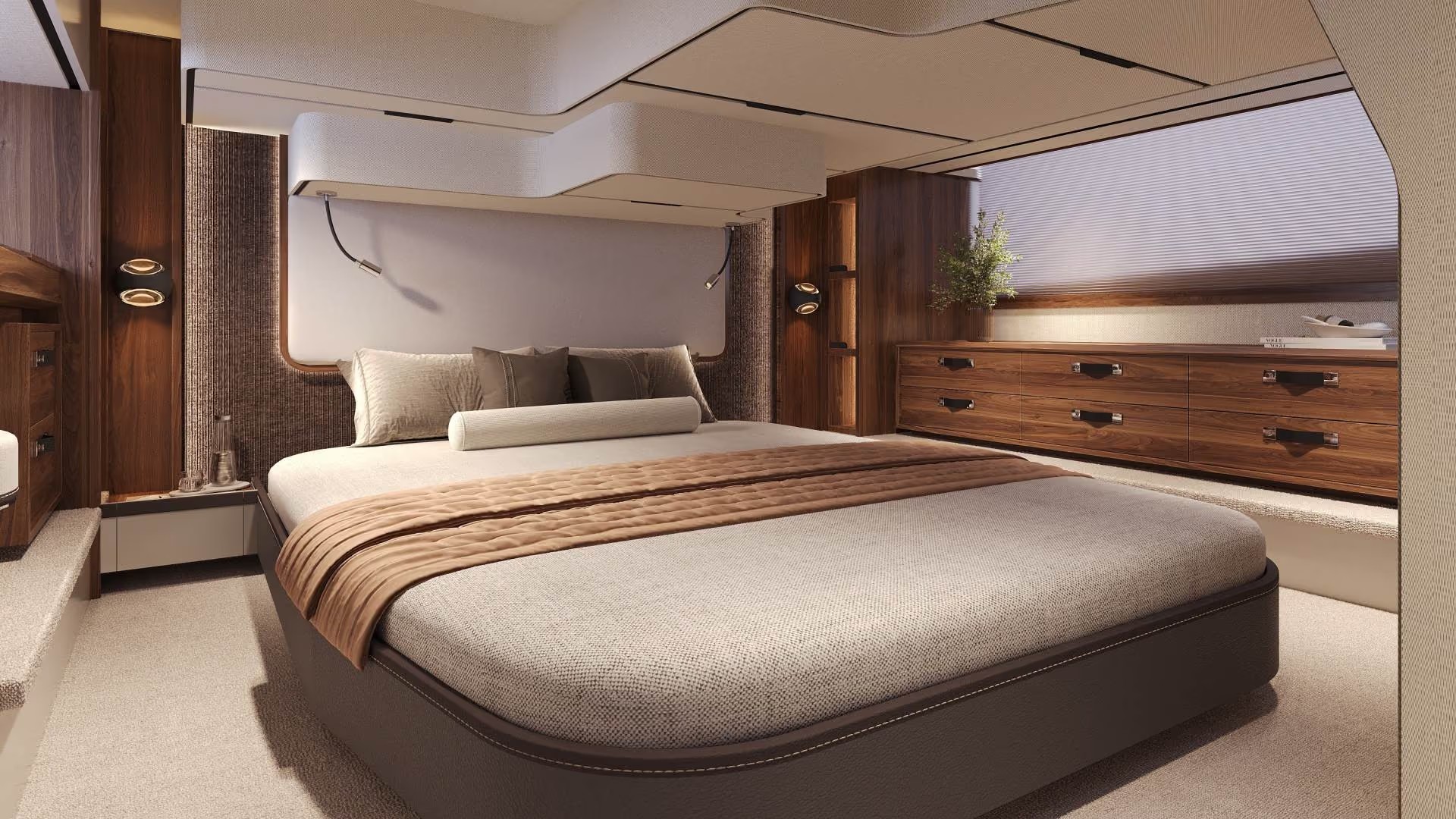 Galeon 420 FLY, slaapkamer met groot bed