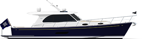 Grand Banks Eastbay 44, boot zijaanzicht op witte achtergrond
