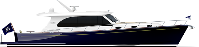 Grand Banks Eastbay 60, motorjacht zijaanzicht witte romp