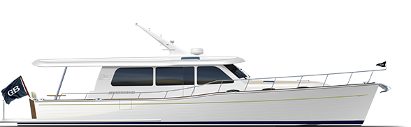 Grand Banks 54, witte motorboot zijaanzicht studio