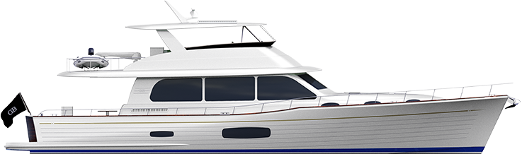 Grand Banks 73, boot zijaanzicht wit jacht
