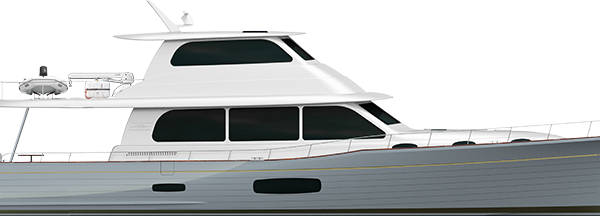 Grand Banks 73, motorjacht zijaanzicht op witte achtergrond