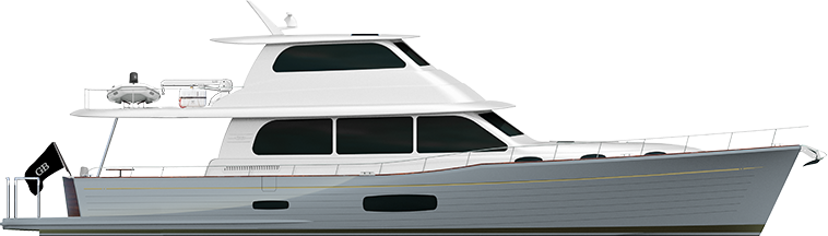 Grand Banks 73, motorjacht zijaanzicht op witte achtergrond