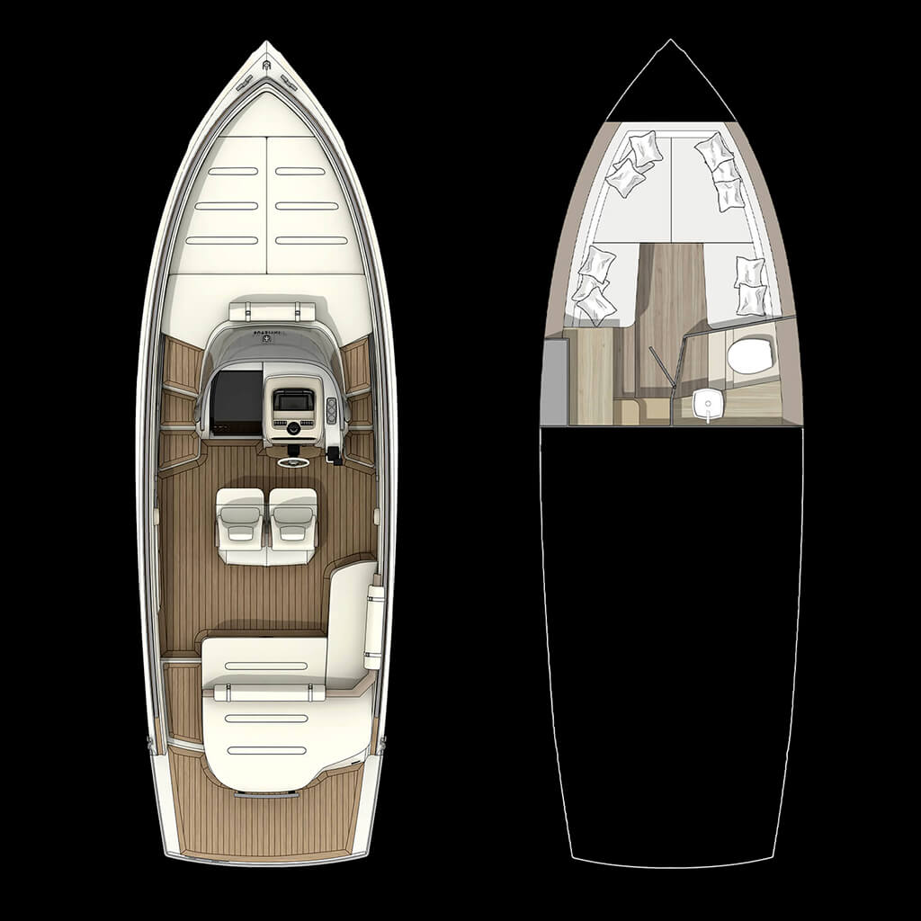 Invictus GT280, plattegrond boot met indeling