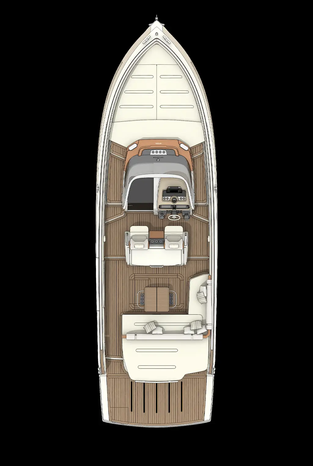 Invictus GT370, plattegrond boot vanuit vogelperspectief