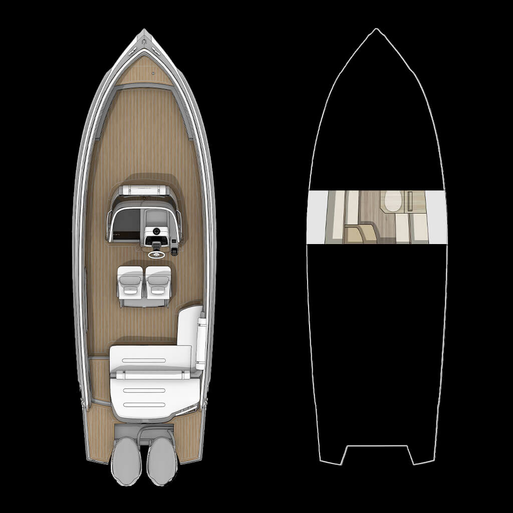 Invictus TT280S, plattegrond boot van boven