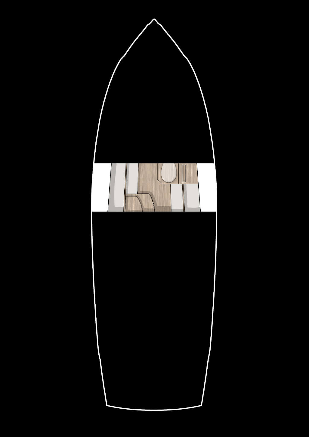 Invictus TT280, plattegrond boot met badkamer indeling