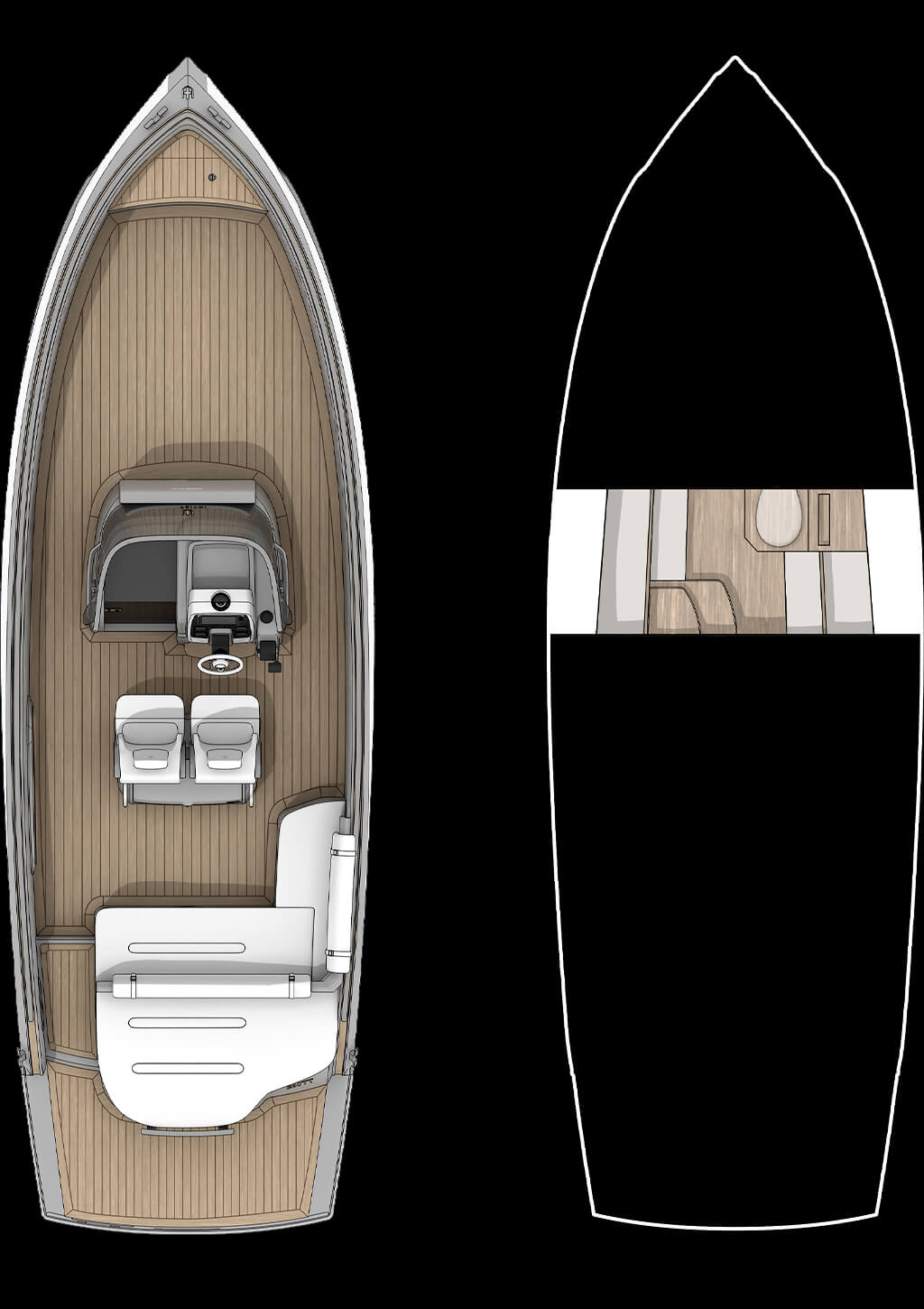 Invictus TT280, plattegrond boot met dekindeling