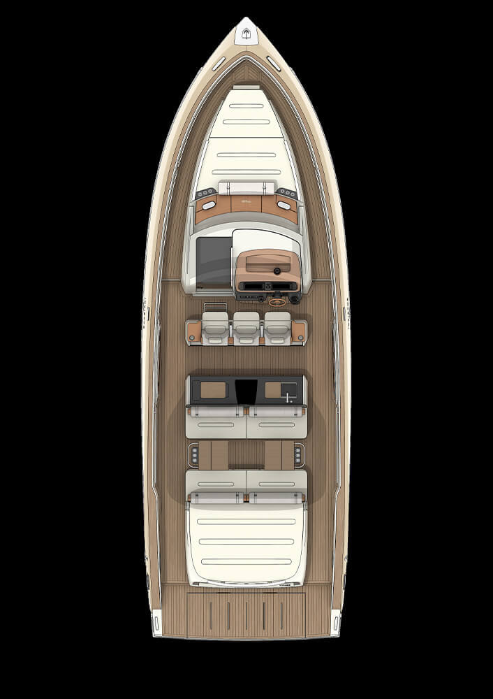 Invictus TT420, plattegrond dekindeling boot bovenaanzicht