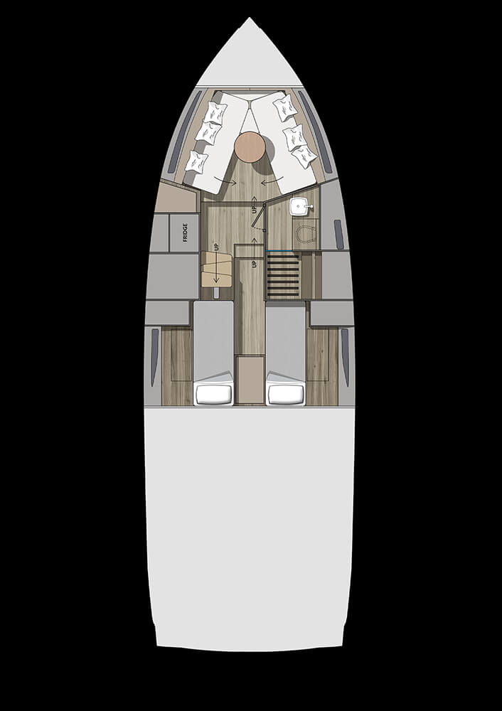 Invictus TT420, plattegrond boot met slaapruimtes