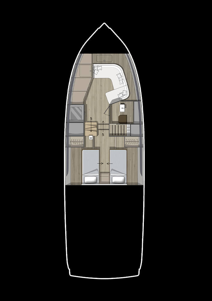 Invictus TT460, plattegrond met slaapkamers en lounge