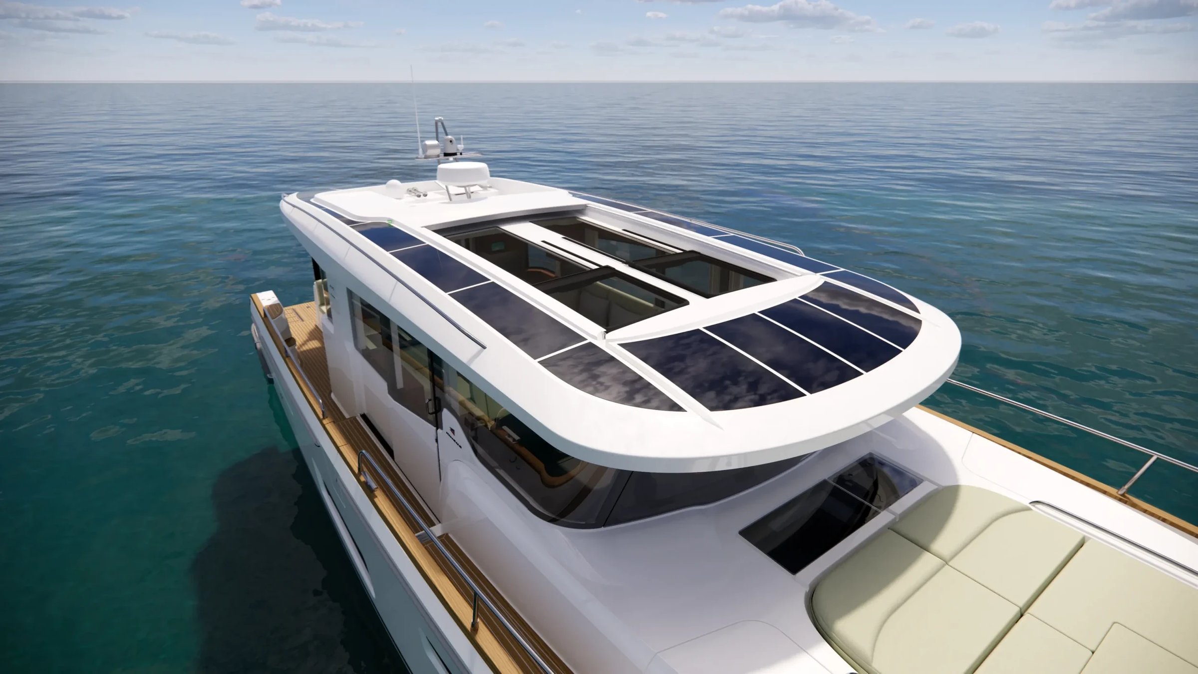 Nimbus 495 Coupé, boot met zonnepanelen op dek