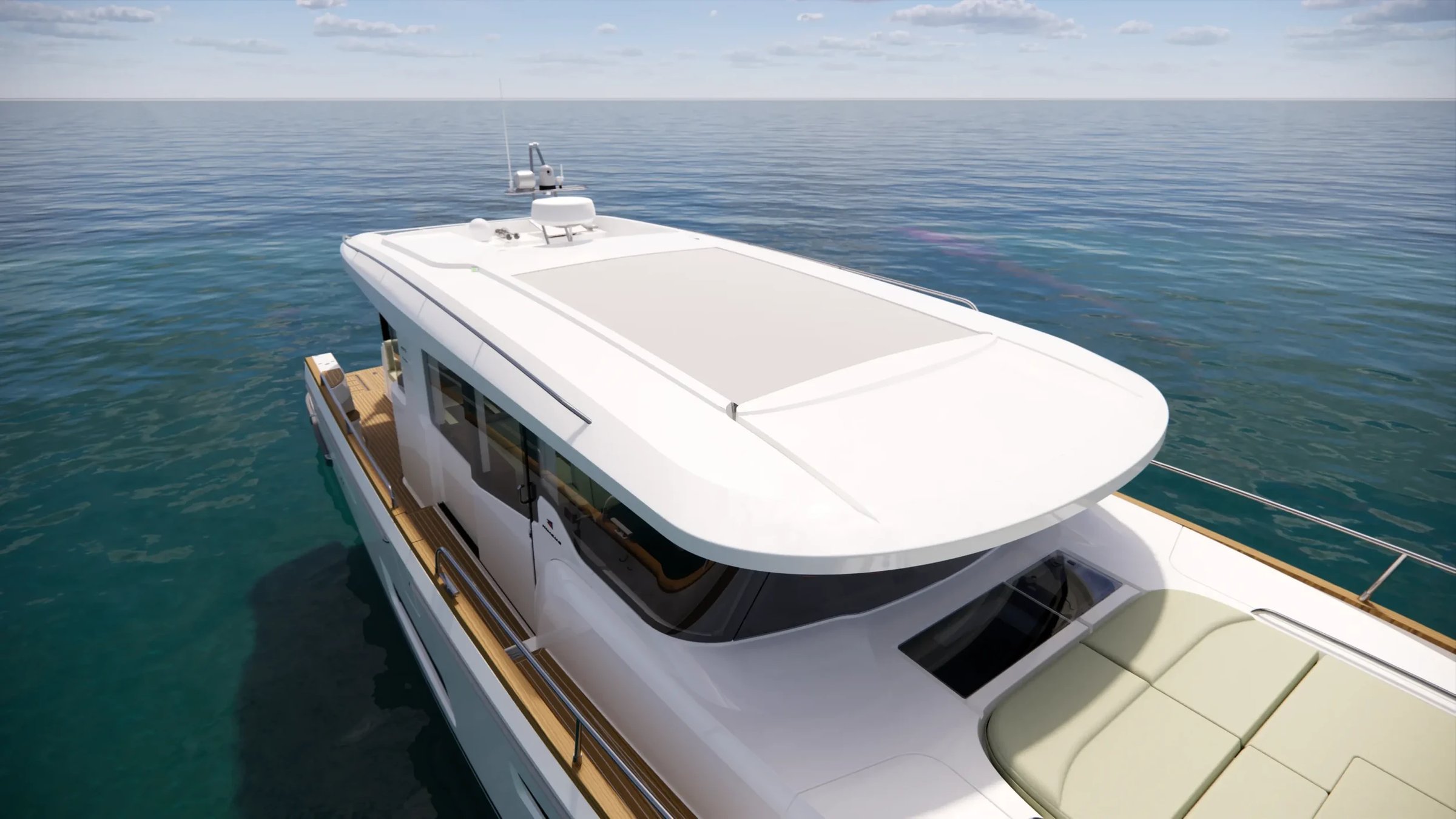 Nimbus 495 Coupé, boot op zee vanaf boven