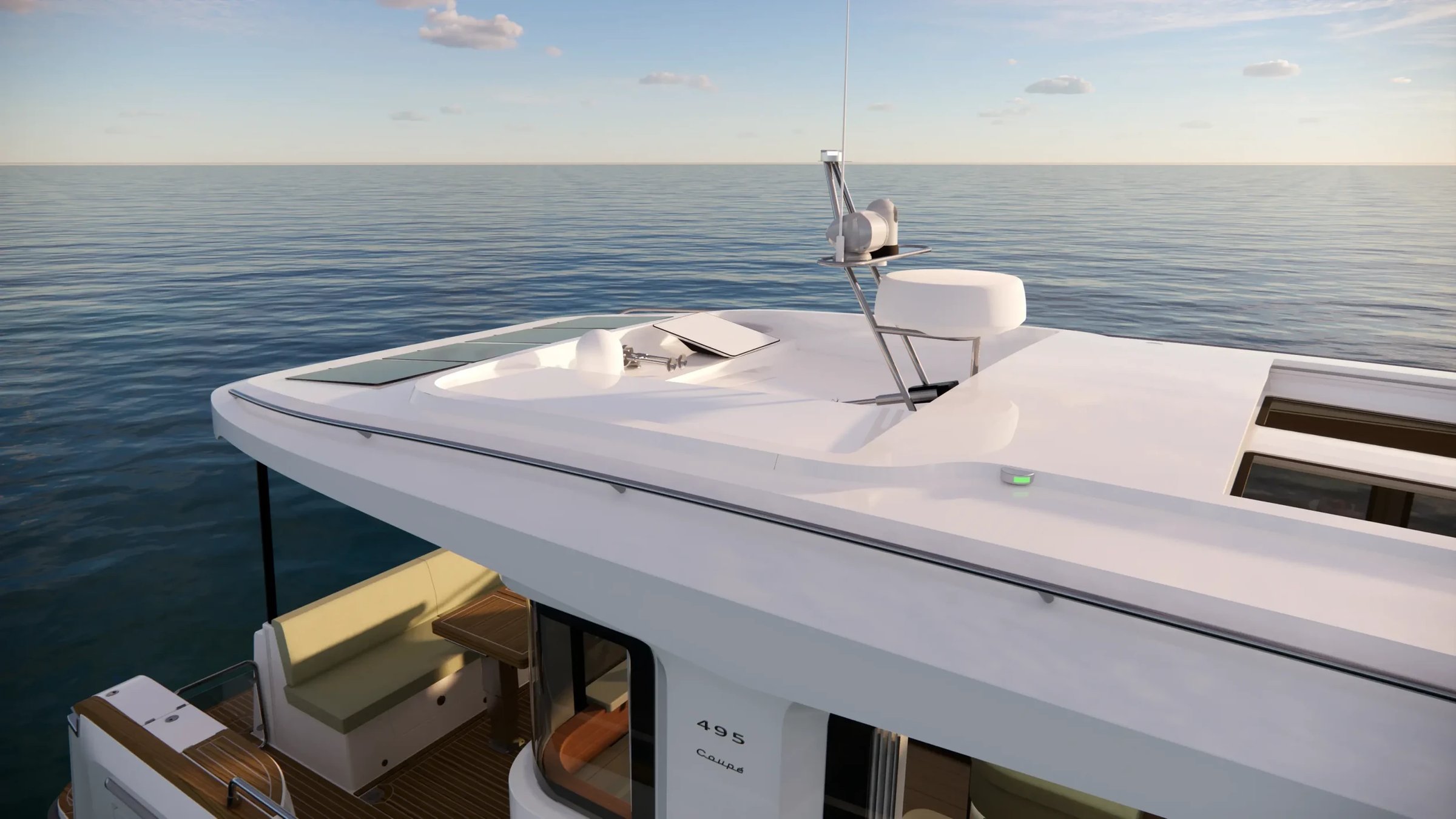 Nimbus 495 Coupé, bovendek boot op zee