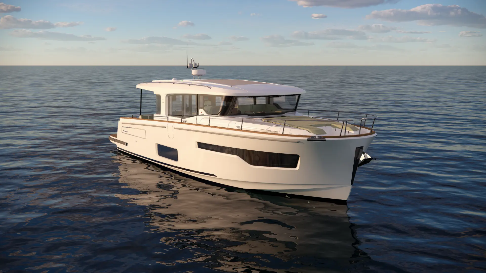 Nimbus 495 Coupé, witte boot vaart op zee