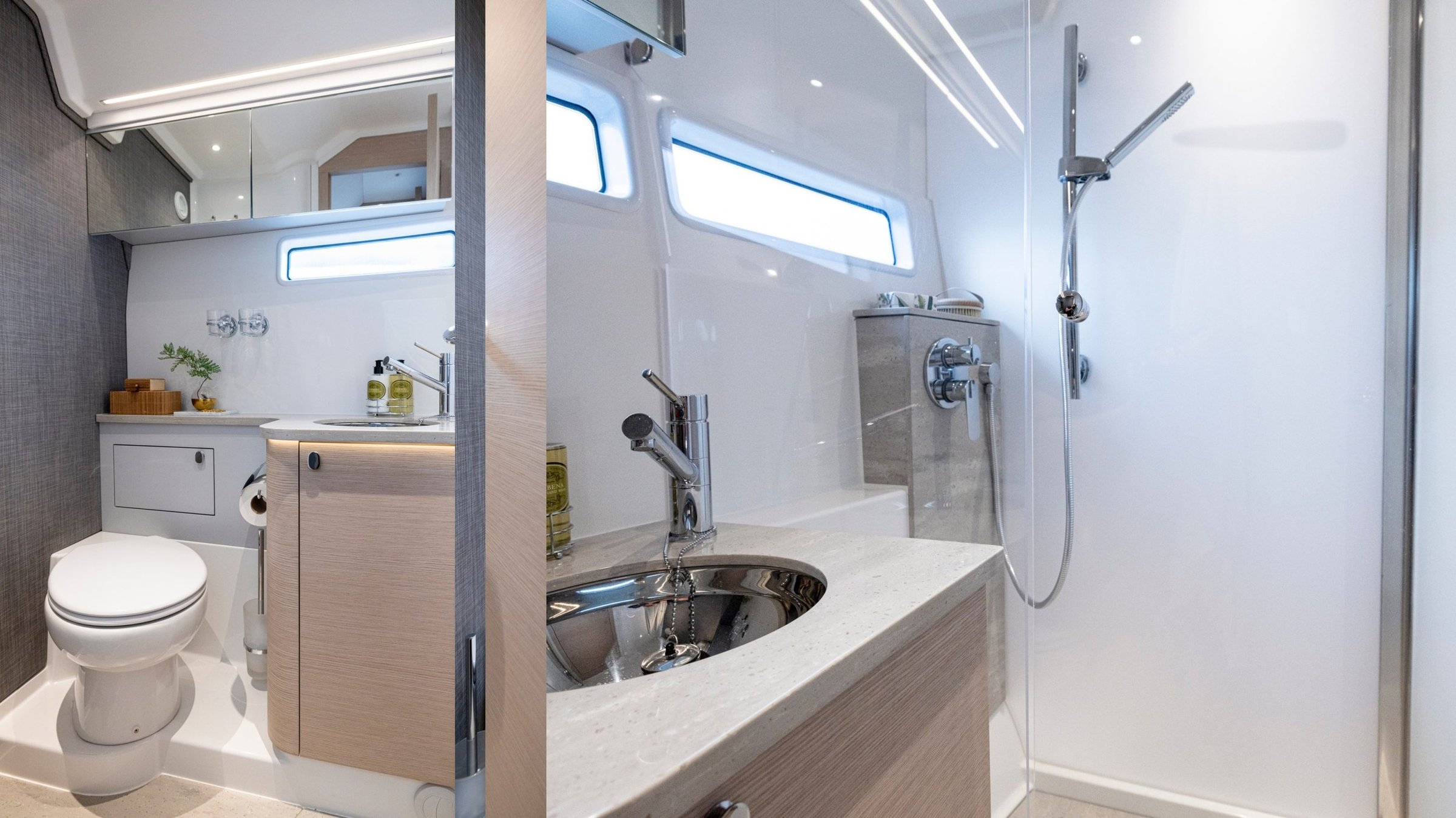Nimbus 495 Flybridge, badkamer met toilet en douche