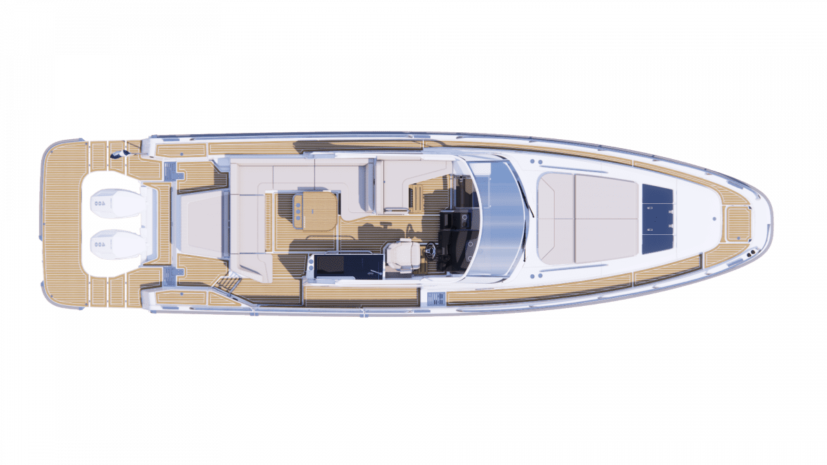 Nimbus Weekender 12 (W12), plattegrond boot vanuit vogelperspectief