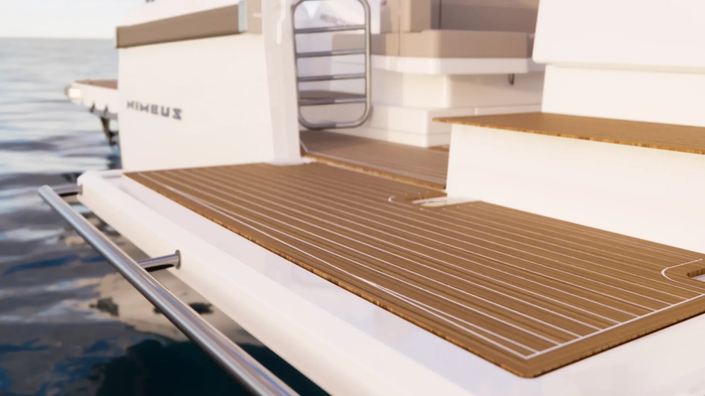 Nimbus Weekender 12 (W12), teakhouten dek met zwemplatform