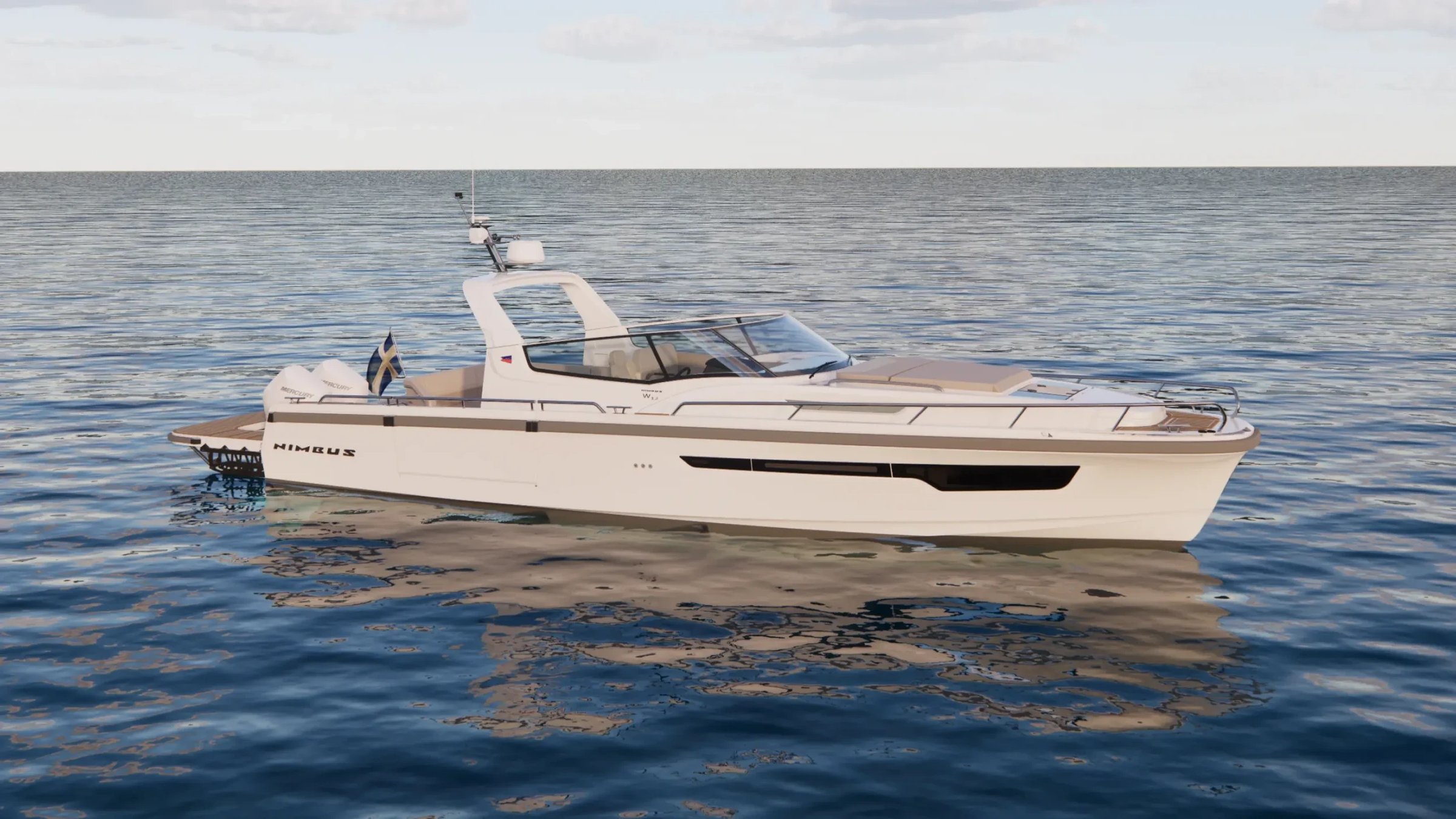 Nimbus Weekender 12 (W12), witte boot op zee