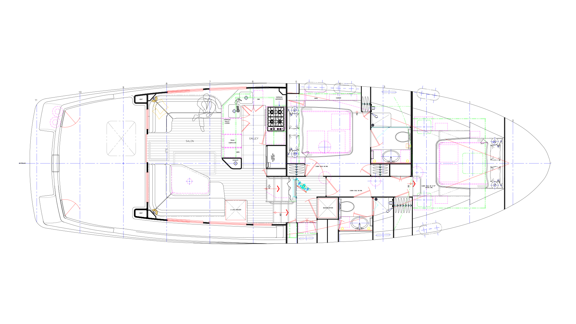 Nordhavn 52, plattegrond van boot indeling