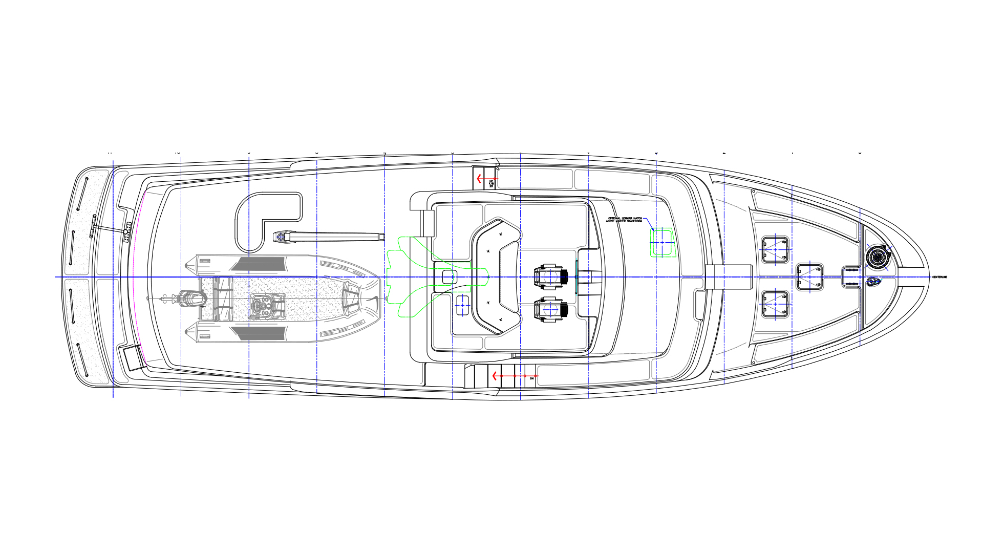 Nordhavn 60, technische plattegrond boot van boven