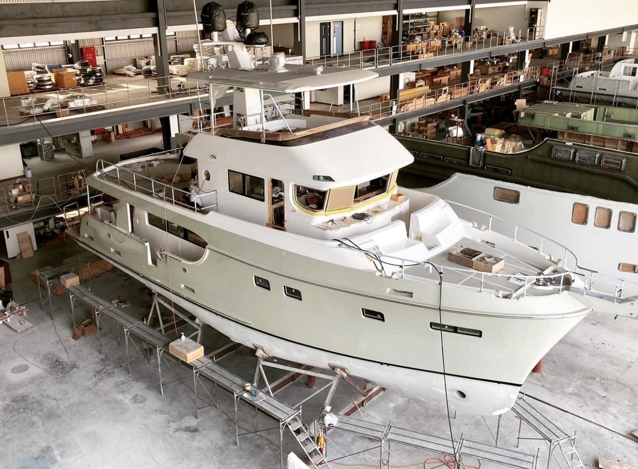Nordhavn 625, boot in productiehal werf