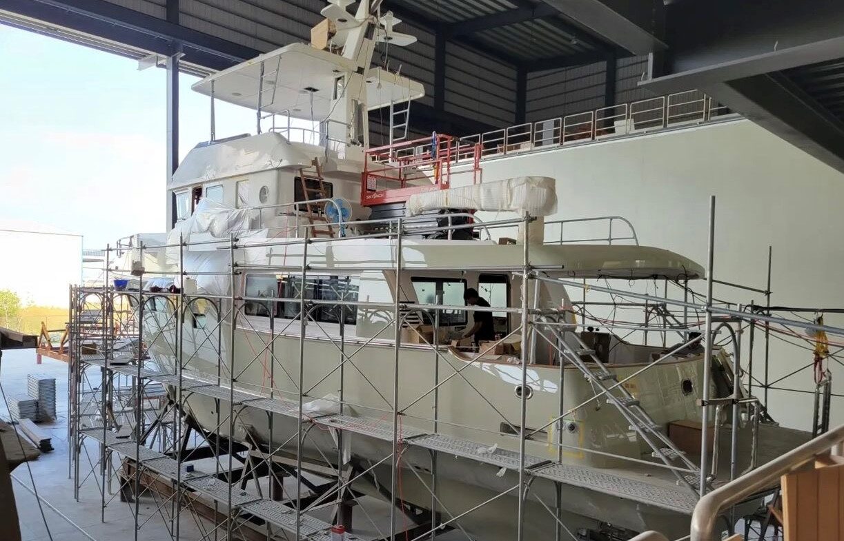 Nordhavn 625, jacht in onderhoud werf