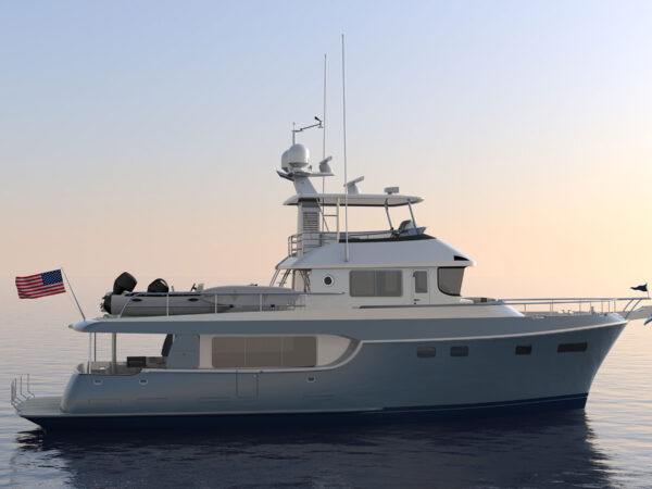 Nordhavn 625, motorjacht vaart stil op zee