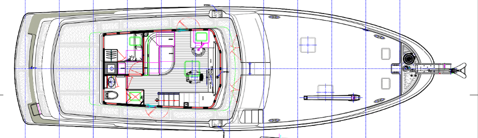 Nordhavn 63, plattegrond indeling boot bovenaanzicht
