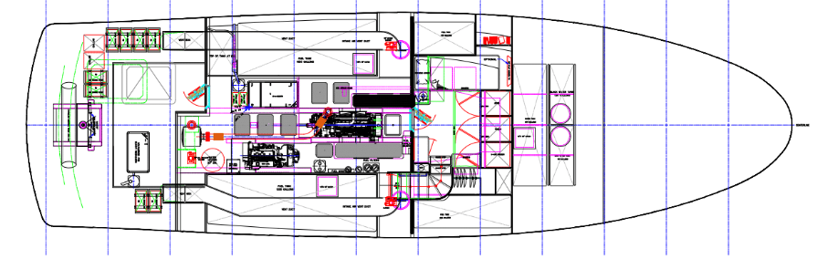 Nordhavn 63, technische tekening motorruimte plattegrond